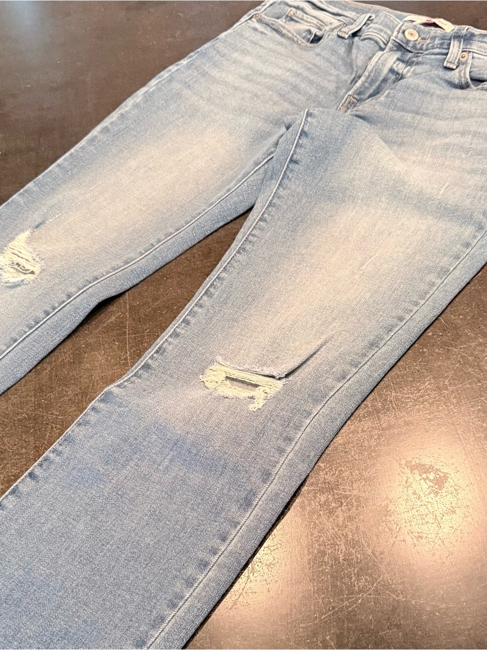 Lucky Brand Light Blue Straight Leg Jeans with Knee Rips